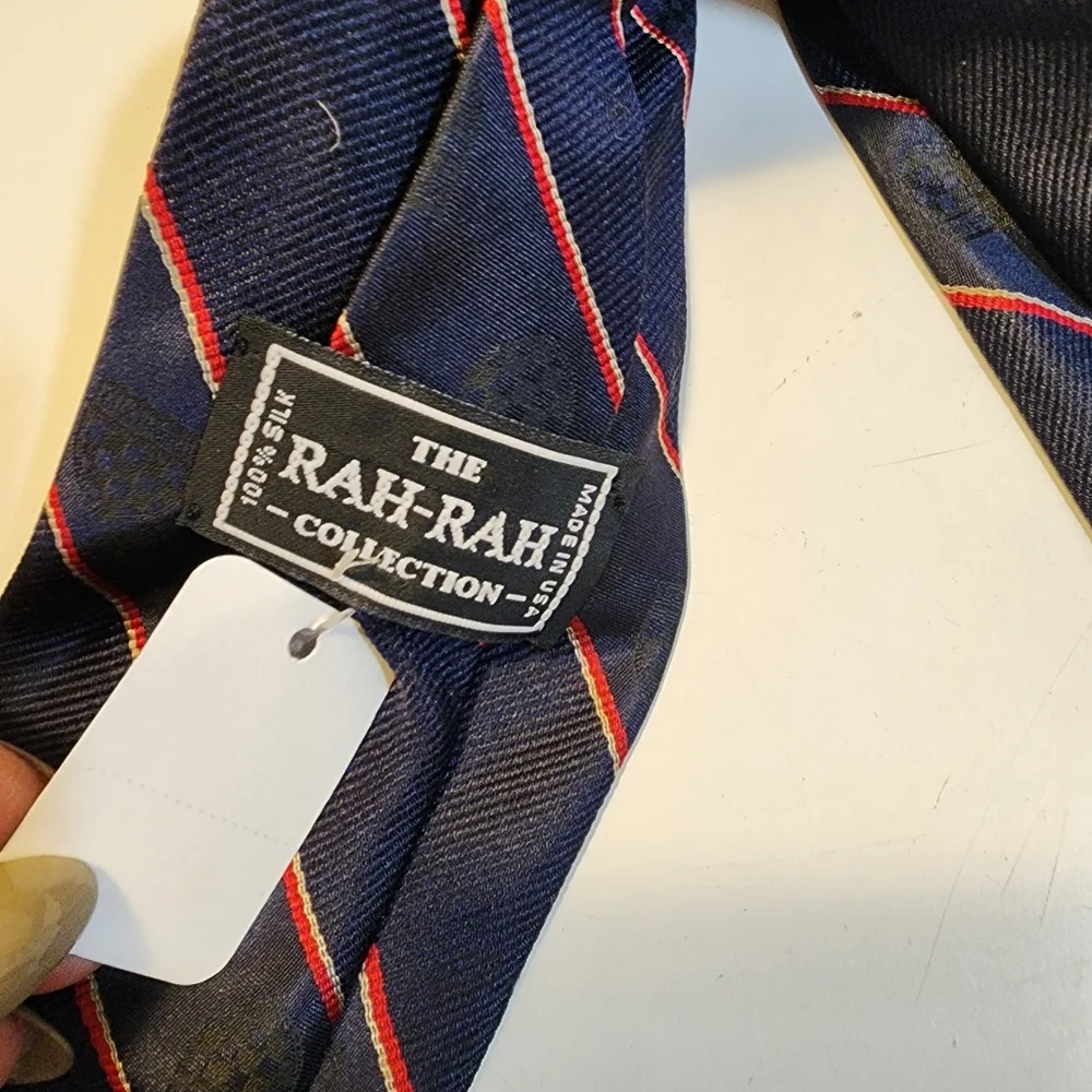THE RAH RAH Collection Navy Blue Striped Silk  Tie with Richmond Accents